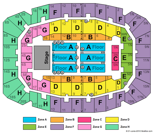 Selland Arena at Fresno Convention Center End Stage Zone Seating Chart